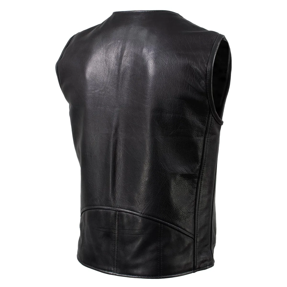 Hot Leathers VSM5009 USA Made Men's 'Slinger' Black V-Neck Premium Leather Zippered Vest