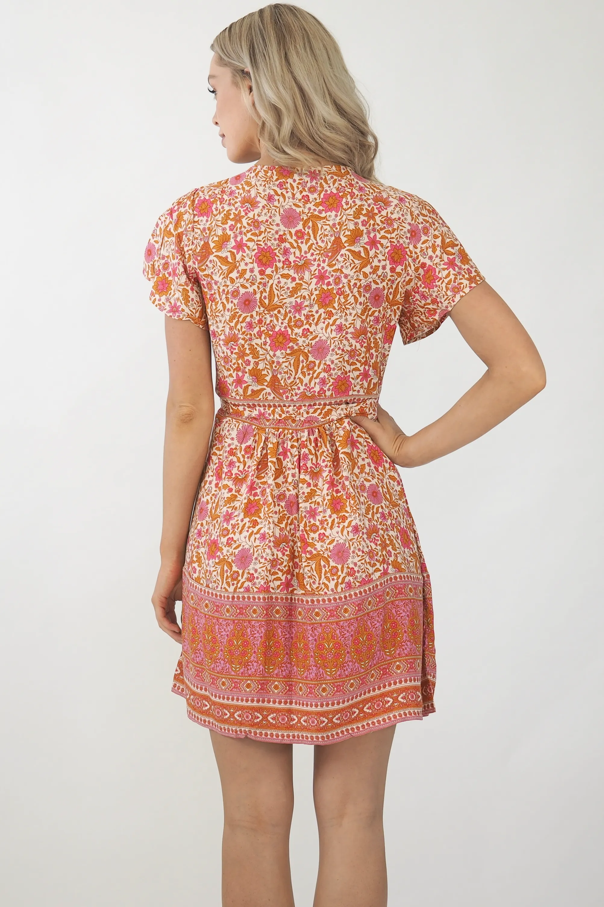 Isabella Paisley Wrap Dress-Pink/Bronze