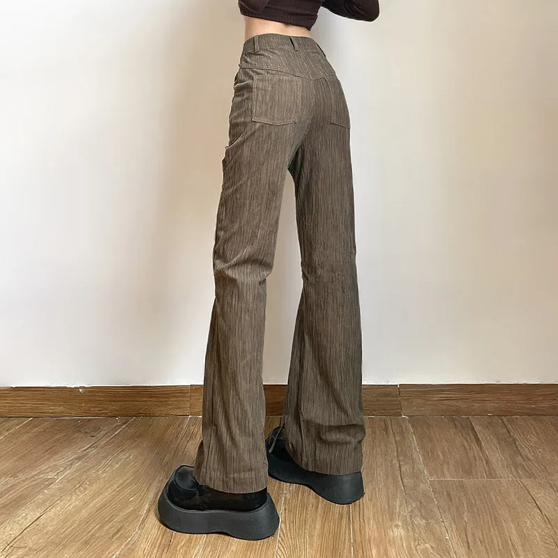 Joskaa skater boy outfits Kelio New Corduroy Loose High Waist Trousers Women's Niche Lace-up Straight Pants