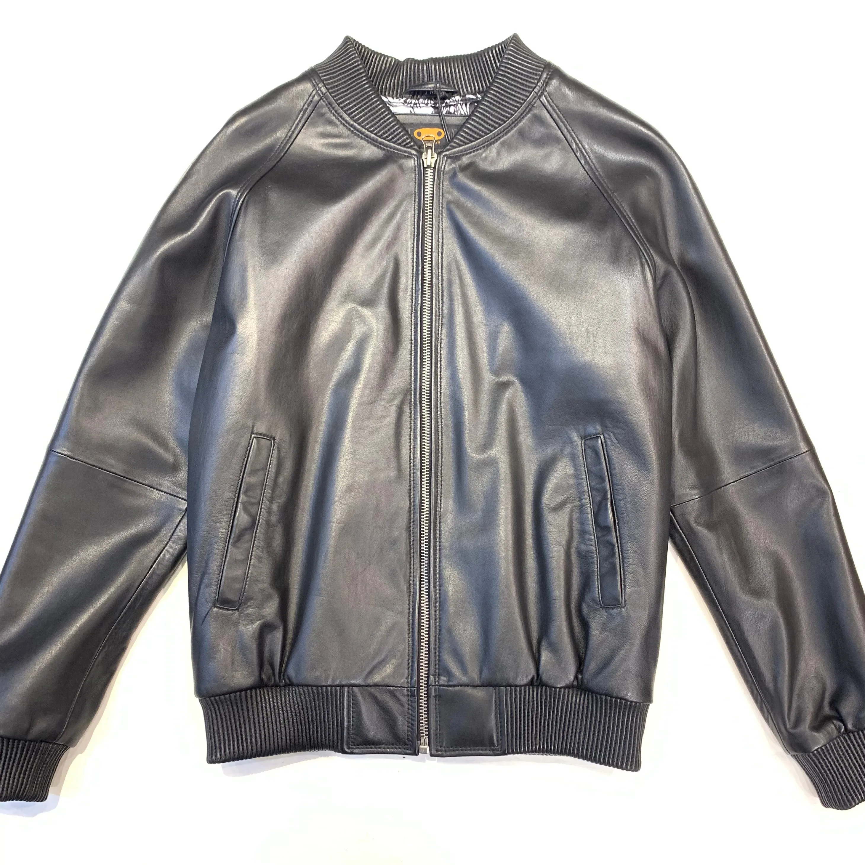 Kashani Jet Black Naked Lambskin Bomber Jacket