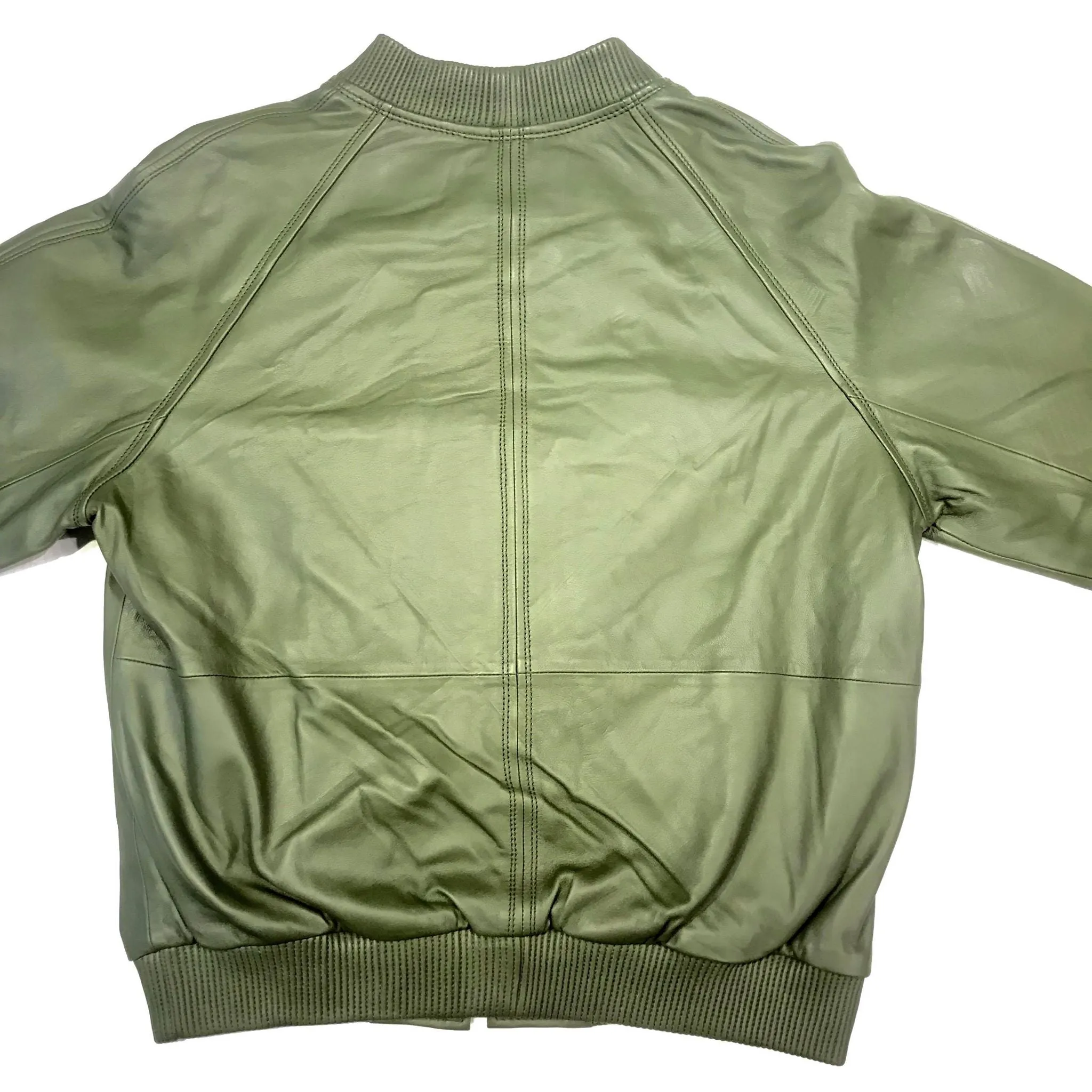 Kashani Olive Green Naked Lambskin Bomber Jacket