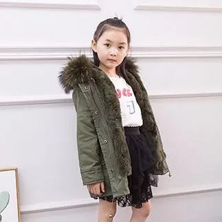 Kids Green Parka - Green Fur