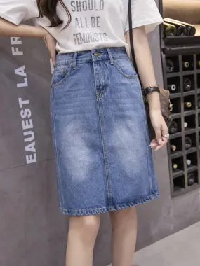 Korean loose women denim midi skirt summer A-line blue female jeans vintage casual harajuku cotton skirt oversize 5XL