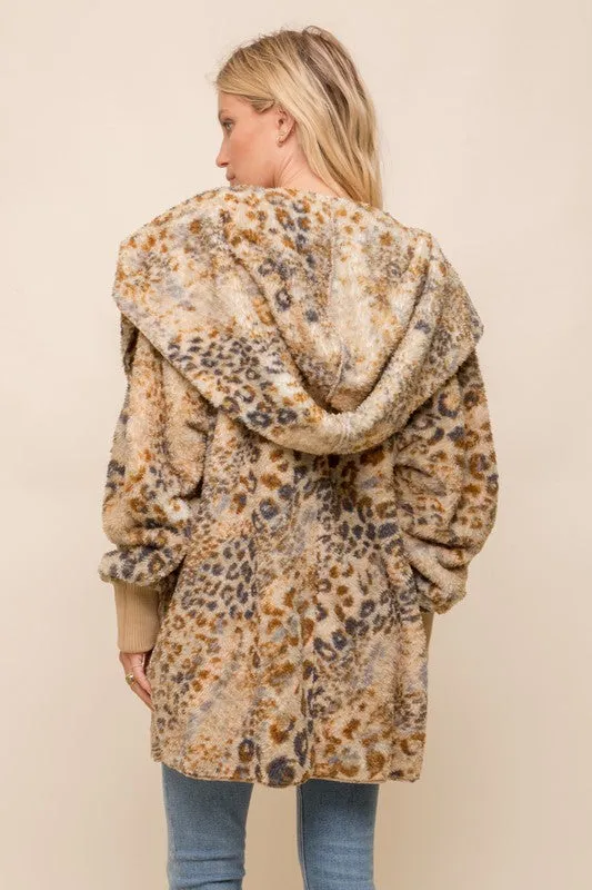 Leopard Fur Oversized Hoodie Jacket