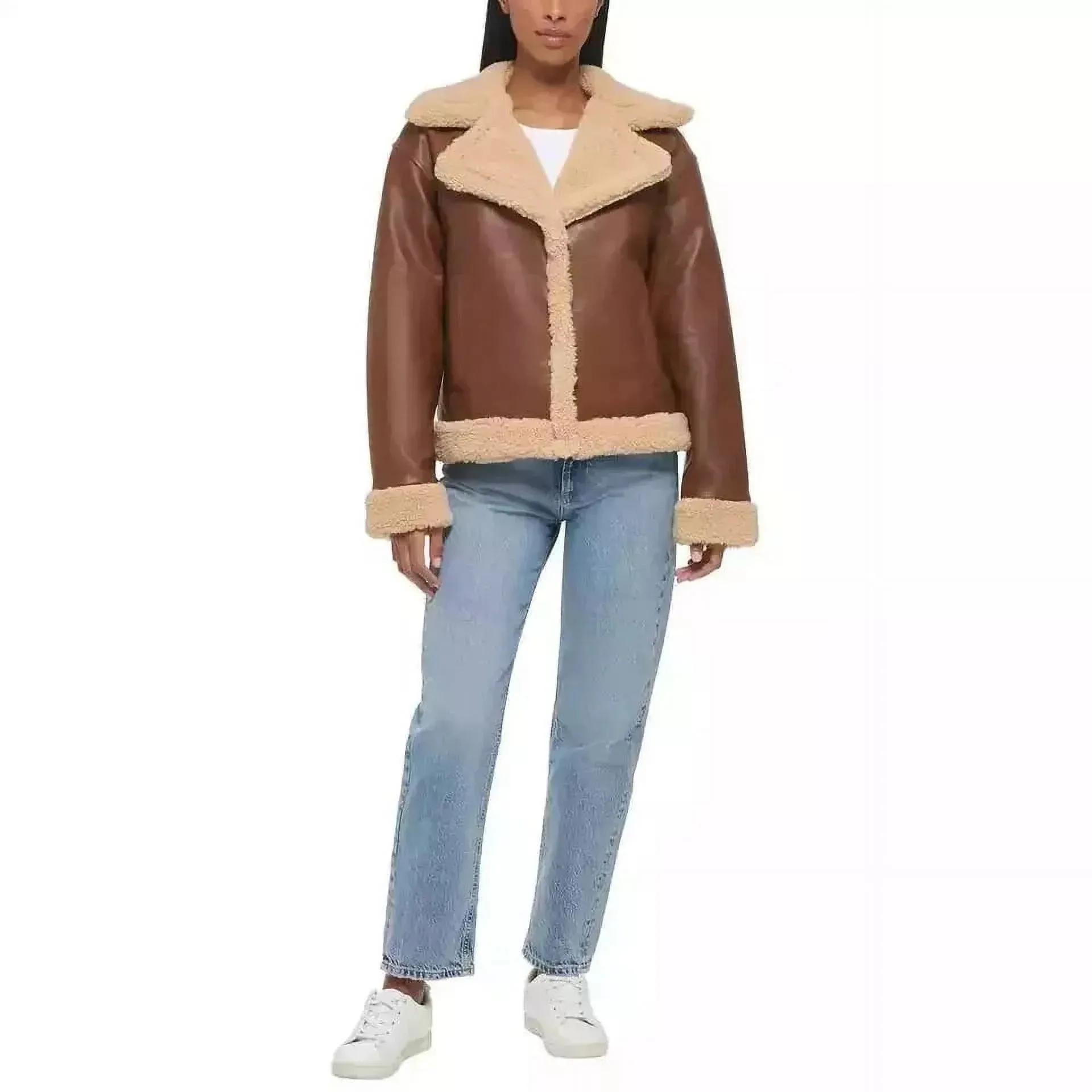 Levi's Women's Faux Leather Sherpa Trim Trucker Jacket