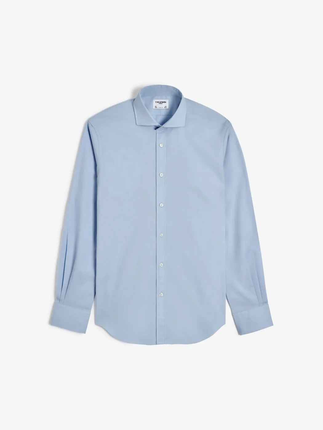 Light Blue Poplin Stretch Slim Fit Single Cuff Cutaway Collar Shirt