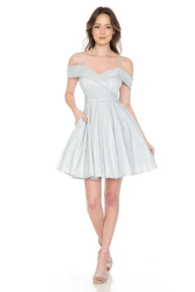 Light Silver Metallic Sweetheart Off Shoulder Short Dress