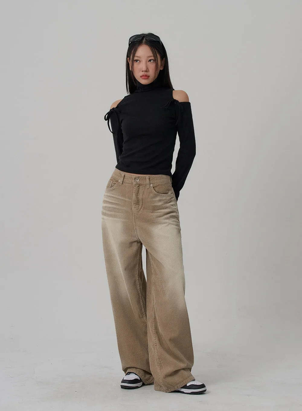 Light Washing Corduroy Wide Pants Unisex CN02