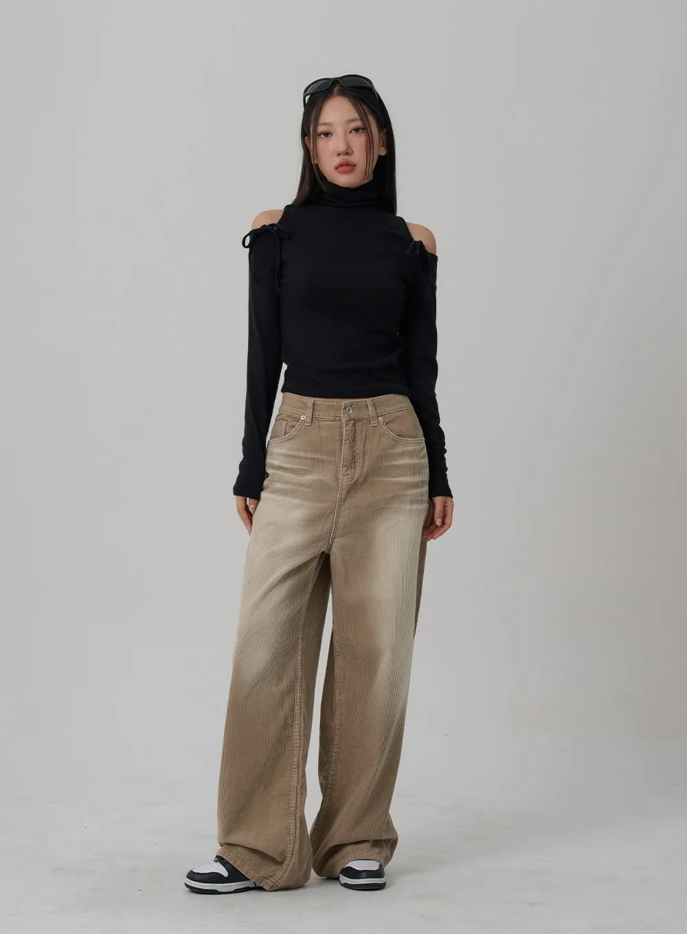 Light Washing Corduroy Wide Pants Unisex CN02