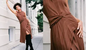 Lisboa brown wool crepe dress