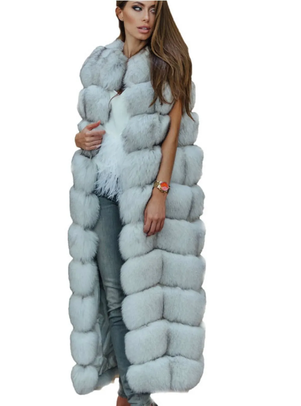 Long Fur Vest Winter Women Luxury Faux Fox Fur