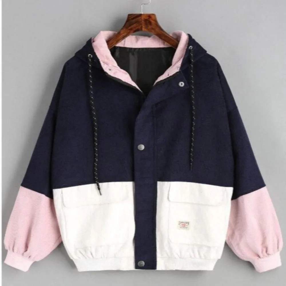 Long Sleeve Patchwork Drawstring Jacket