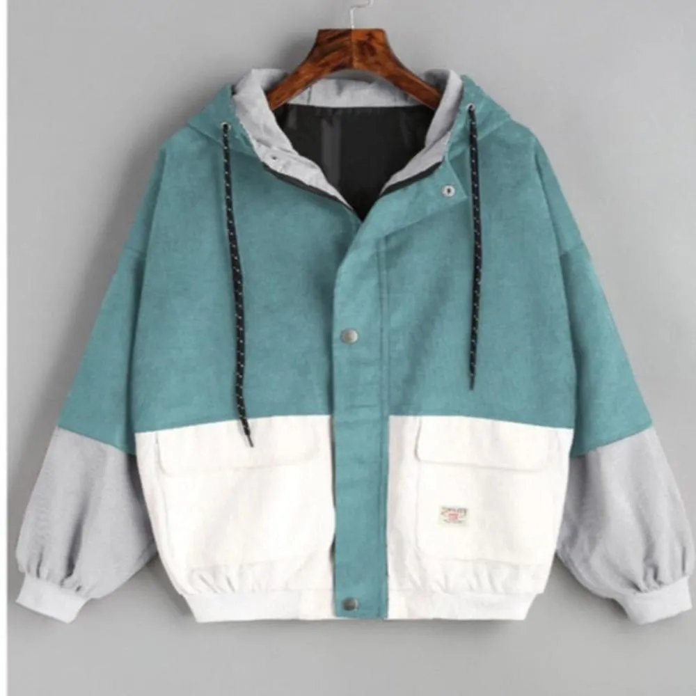 Long Sleeve Patchwork Drawstring Jacket