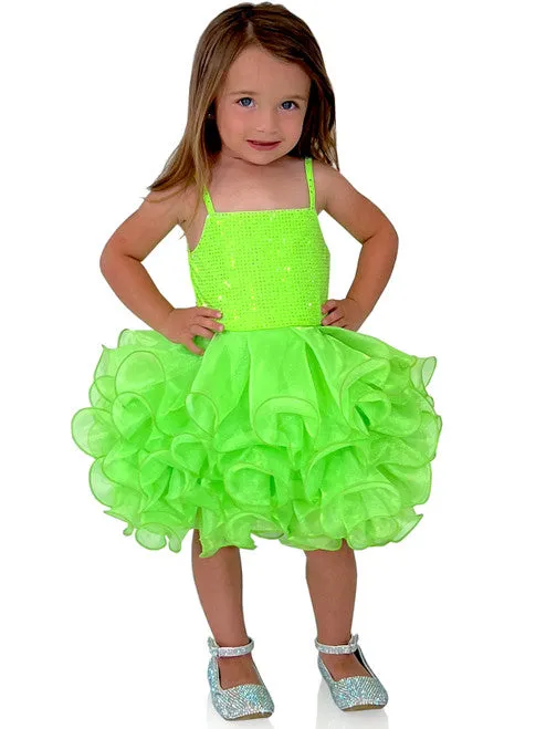 Marc Defang 5144 Size 5T Neon Green Short Crystal Cupcake Pageant Dress Layered Ruffle Girls Baby Kids Gown