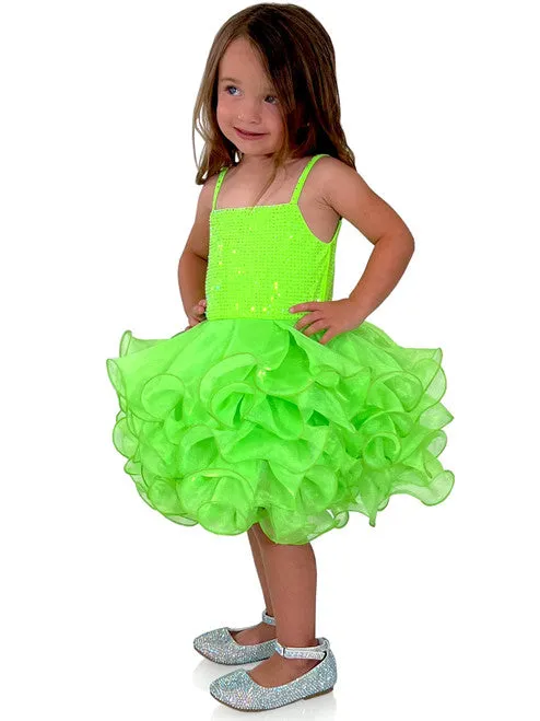 Marc Defang 5144 Size 5T Neon Green Short Crystal Cupcake Pageant Dress Layered Ruffle Girls Baby Kids Gown