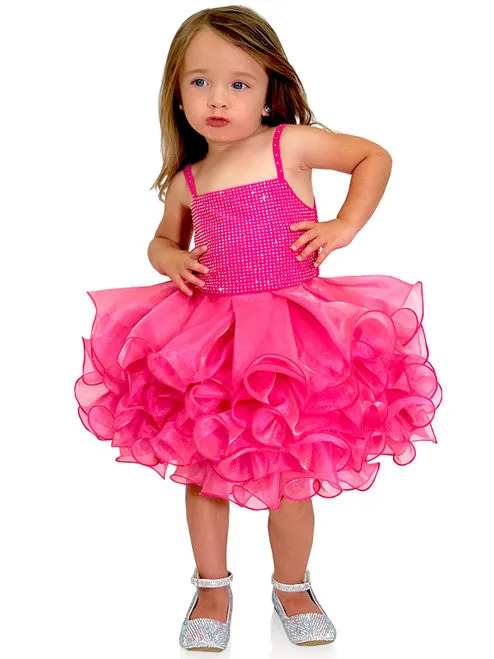 Marc Defang 5144 Size 5T Neon Green Short Crystal Cupcake Pageant Dress Layered Ruffle Girls Baby Kids Gown