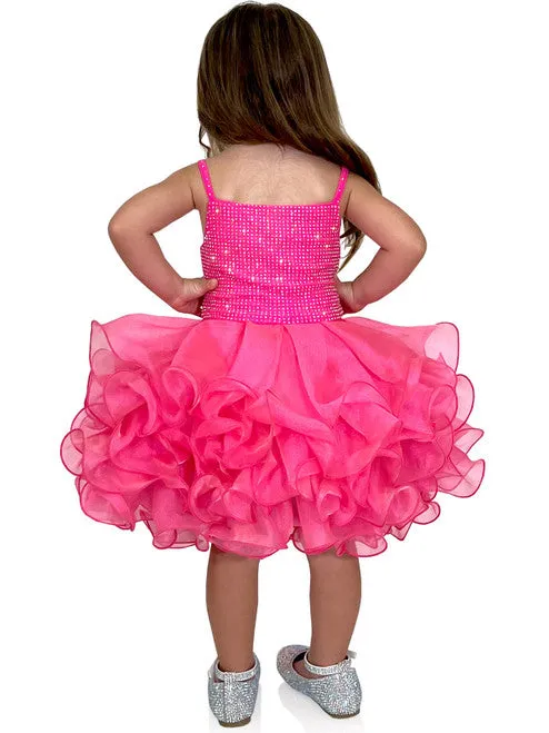 Marc Defang 5144 Size 5T Neon Green Short Crystal Cupcake Pageant Dress Layered Ruffle Girls Baby Kids Gown