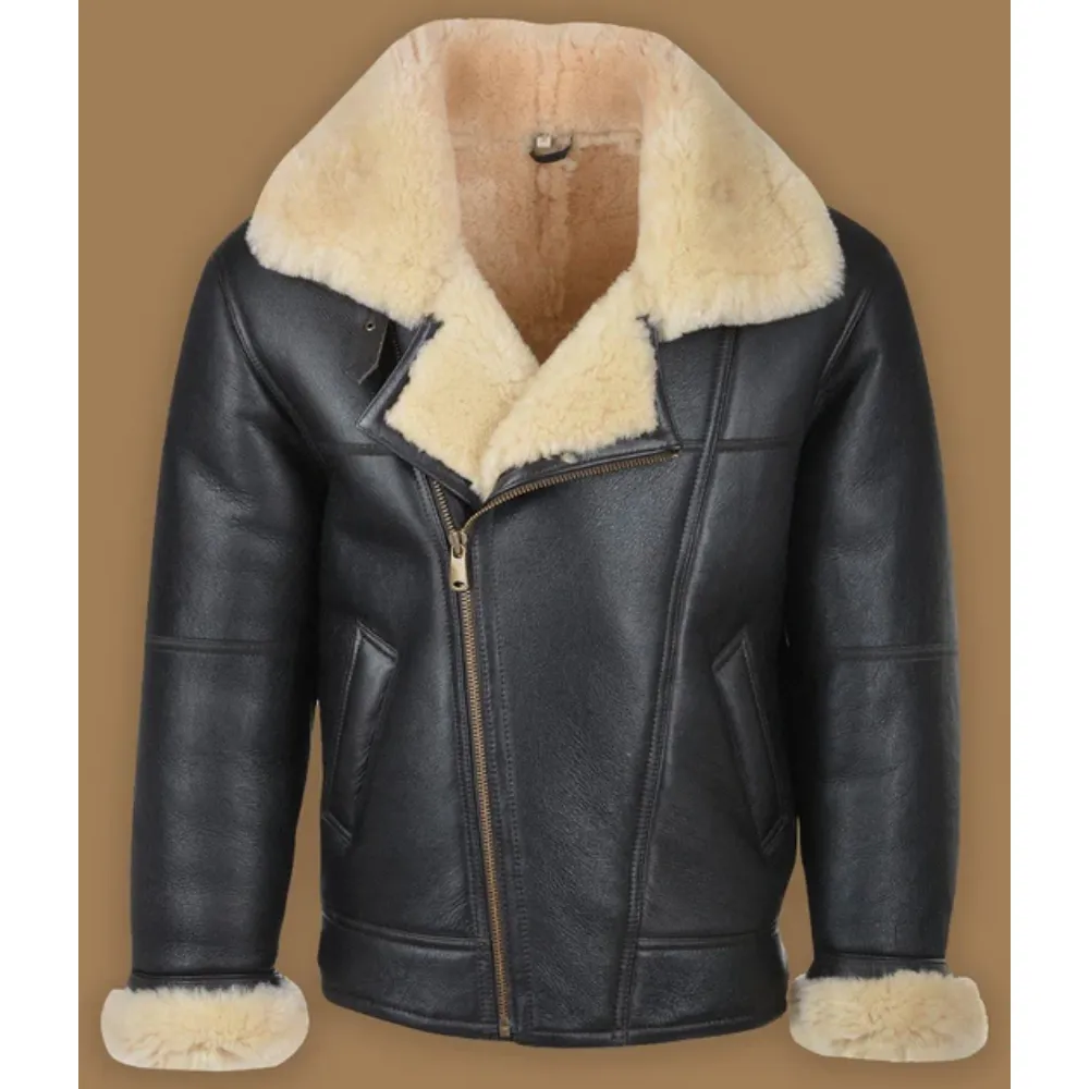 Men Black B3 Shearling Bomber Leather Jacket