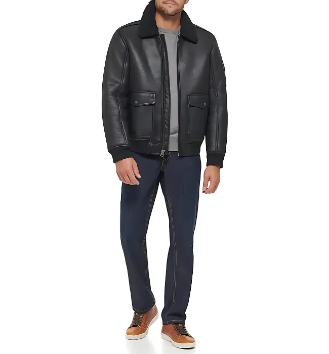 Men's Aviator Bomber Faux Shearling Collar Jacket