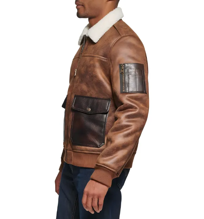 Men's Aviator Bomber Faux Shearling Collar Jacket