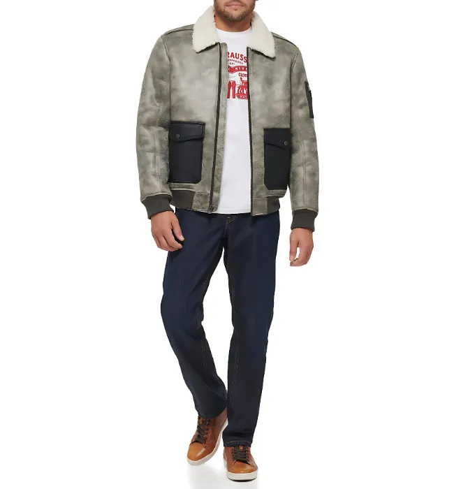 Men's Aviator Bomber Faux Shearling Collar Jacket