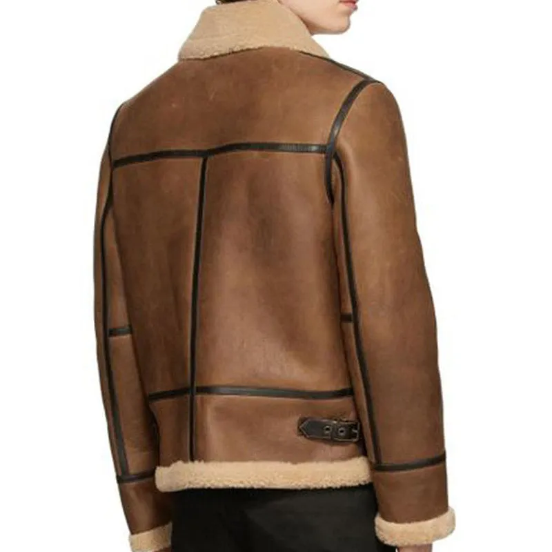 Mens Best Winter Sale Brown Tan Aviator Shearling Jacket