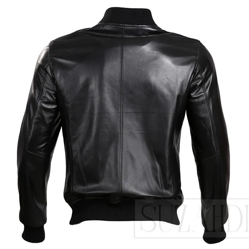 Men's Black Classic Bomber Leather Jacket