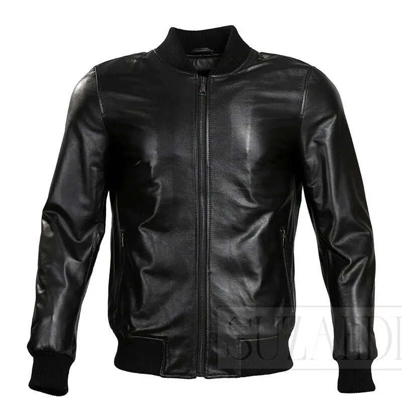 Men's Black Classic Bomber Leather Jacket