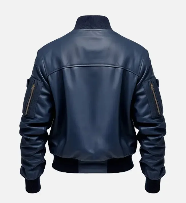 Men's Blue Flight Bomber Leather Jacket