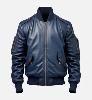 Men's Blue Flight Bomber Leather Jacket