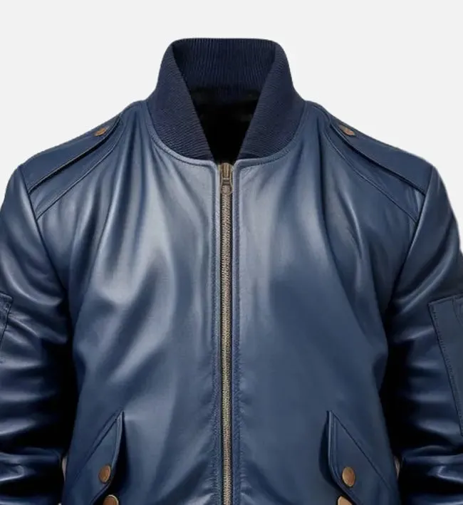 Men's Blue Flight Bomber Leather Jacket