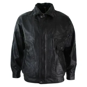 Mens Classic Bomber Black Nubuck Washed Brown Real Leather Jacket