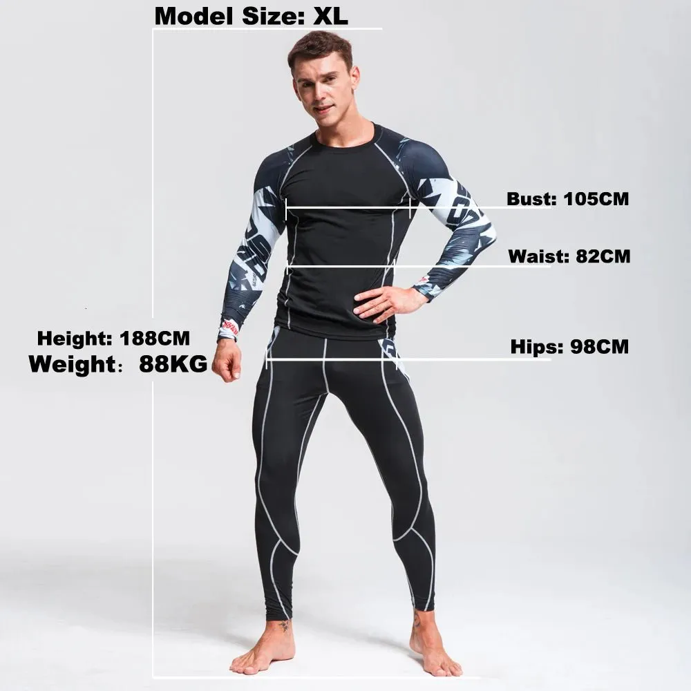 Men's Compression Sportswear Set Long Sleeve Shirt Sun Protection Base Layer Underwear for Fitness Tracksuit