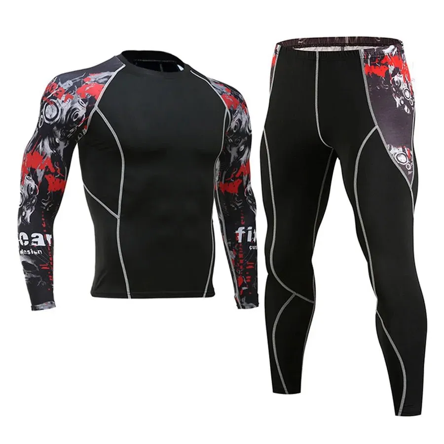 Men's Compression Sportswear Set Long Sleeve Shirt Sun Protection Base Layer Underwear for Fitness Tracksuit