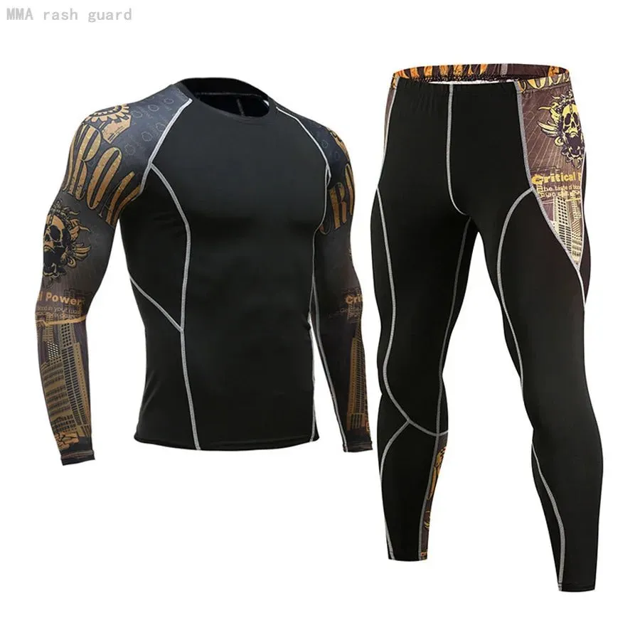 Men's Compression Sportswear Set Long Sleeve Shirt Sun Protection Base Layer Underwear for Fitness Tracksuit