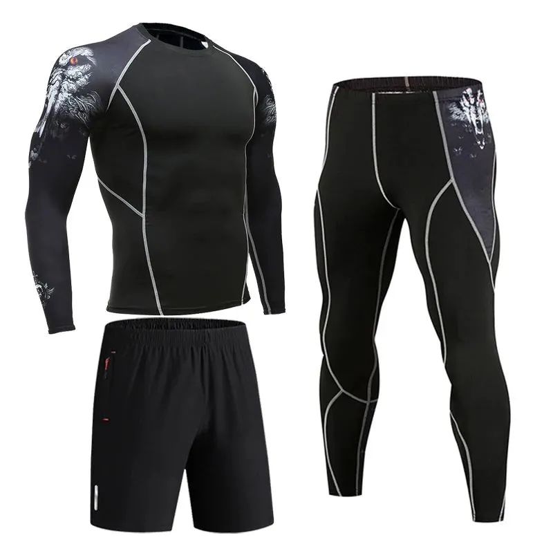 Men's Compression Sportswear Set Long Sleeve Shirt Sun Protection Base Layer Underwear for Fitness Tracksuit