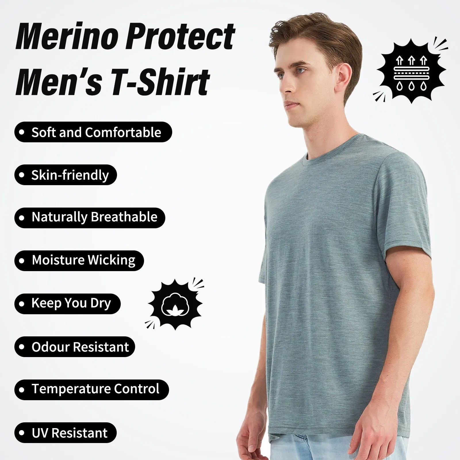 Men's Merino 170g Classic Short Sleeve T-Shirt Gray