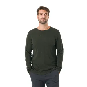 Men's Merino 250g Long Sleeve Crewe Thermal Top Moss Green Heather