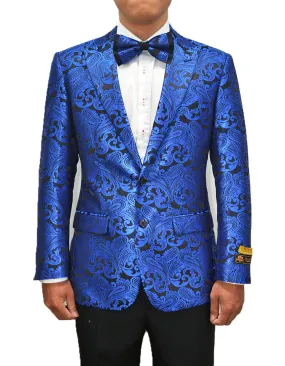 Mens Paisley Dinner Jacket Blazer in Royal Blue