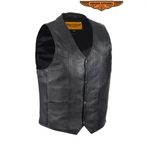 Men's Plain Black Leather Vest