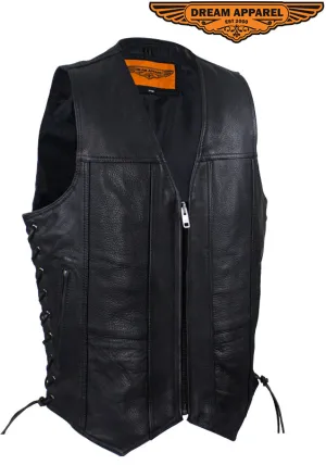 Mens Plain Leather Vest With Zipper Front