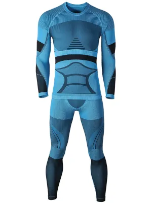 Men's Winter Blue Ski Thermal Underwear Set Quick-Drying