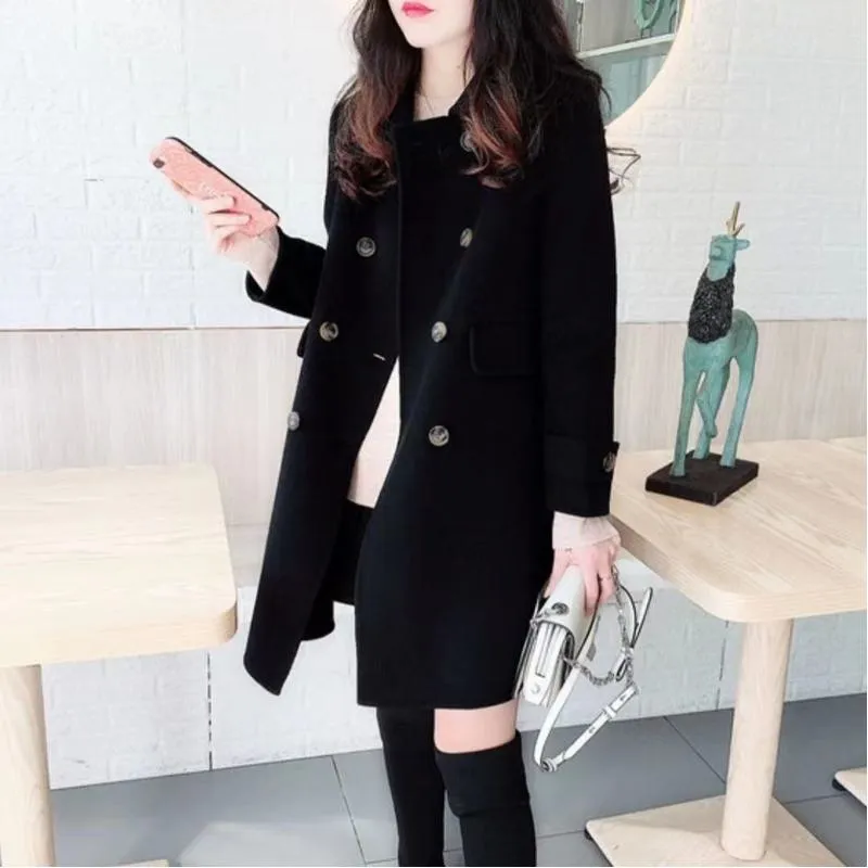 Mid-Length Woolen Loose Fit Thickened Peacoat