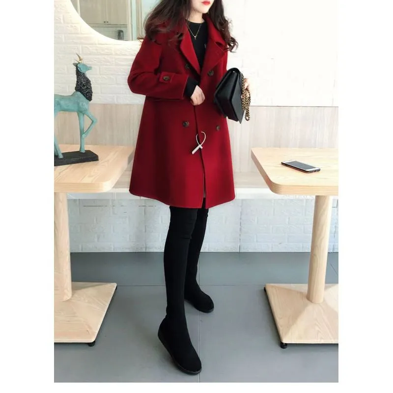 Mid-Length Woolen Loose Fit Thickened Peacoat