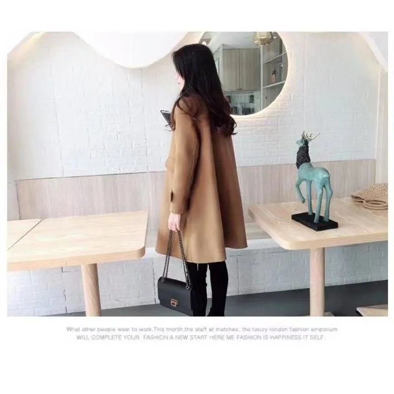 Mid-Length Woolen Loose Fit Thickened Peacoat