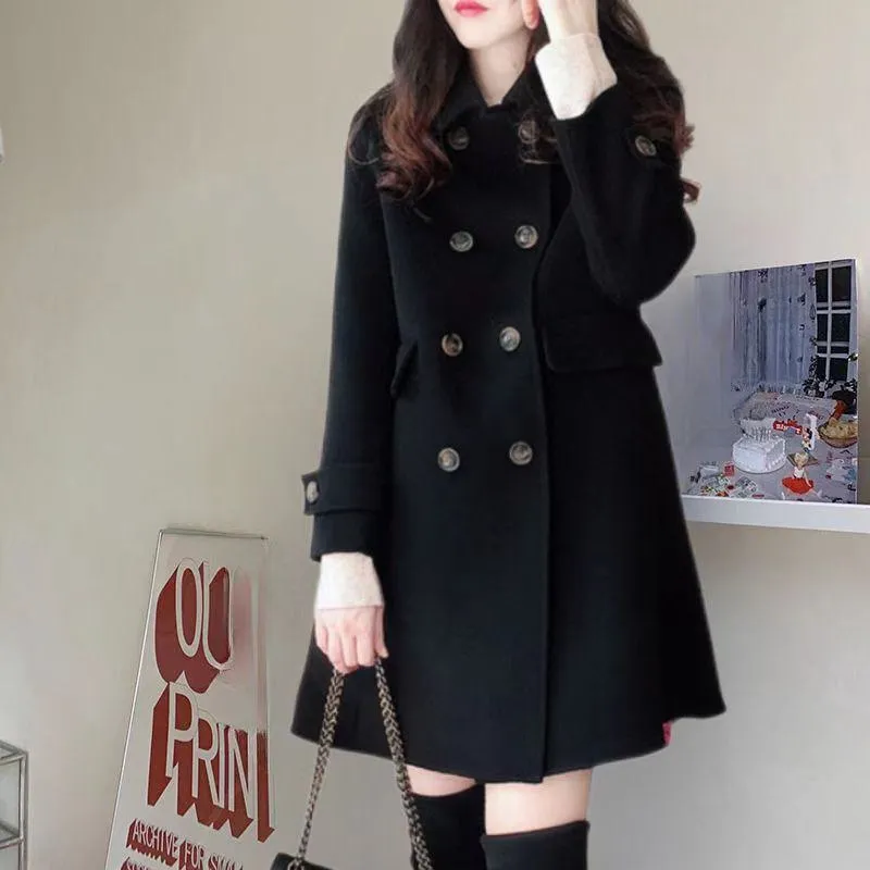 Mid-Length Woolen Loose Fit Thickened Peacoat