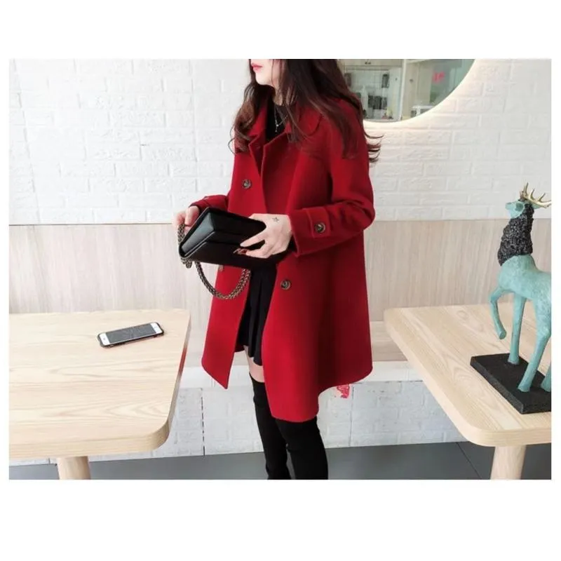 Mid-Length Woolen Loose Fit Thickened Peacoat