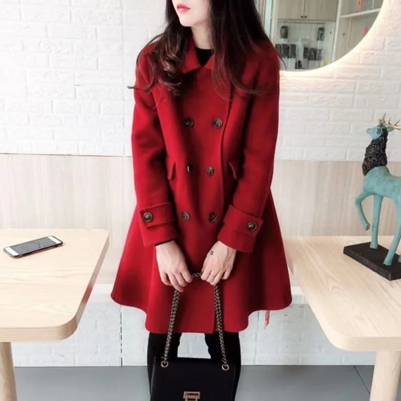 Mid-Length Woolen Loose Fit Thickened Peacoat