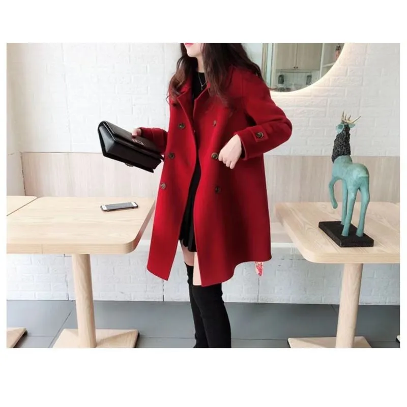 Mid-Length Woolen Loose Fit Thickened Peacoat