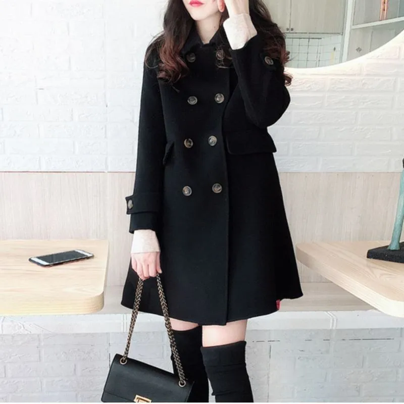 Mid-Length Woolen Loose Fit Thickened Peacoat